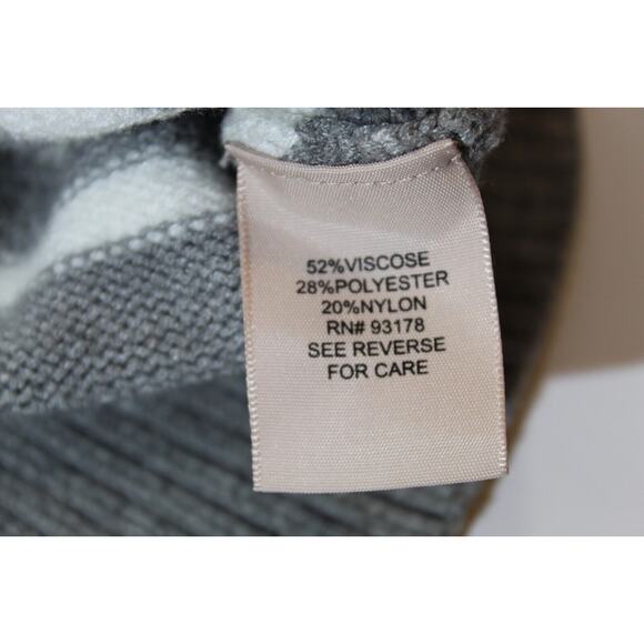 Philosophy Gray White Striped Knit Sweater Women's XL Crewneck Ribbed Ham Cuffs - Picture 4 of 10